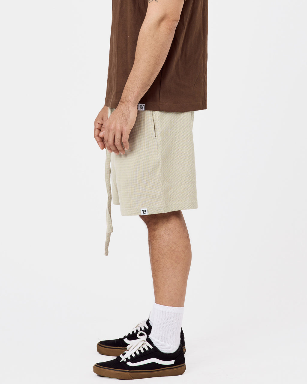 Textured Cotton Shorts — Beige