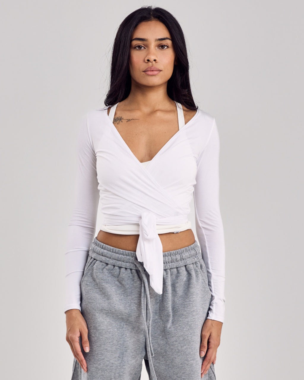 Ballet Wrap Cotton Top — Off White