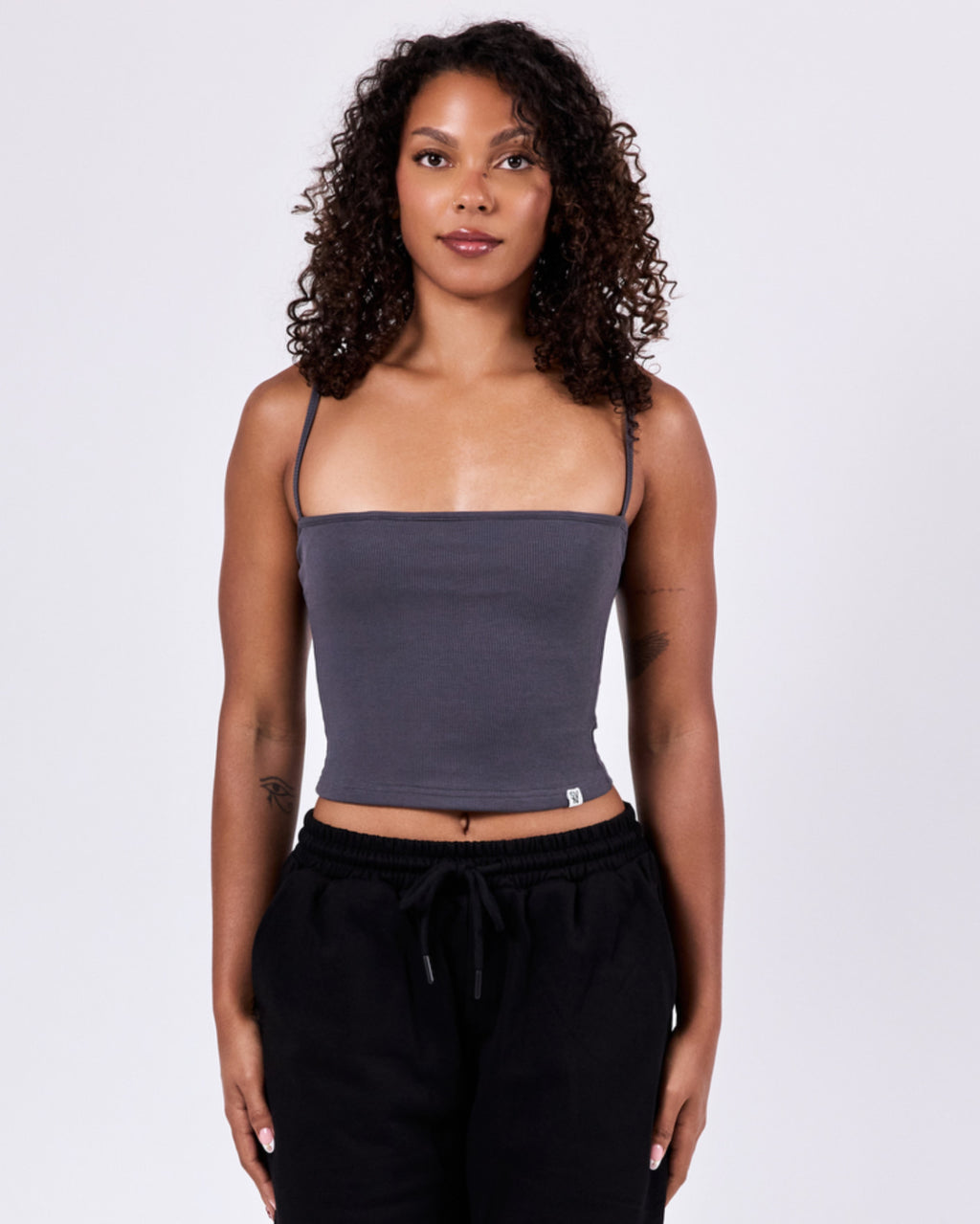 Ribbed Structured Tank Top — Steel Gray