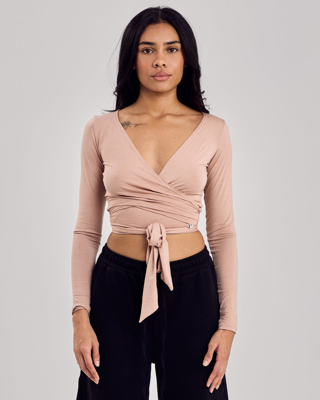 Ballet Wrap Cotton Top — Milk Tea