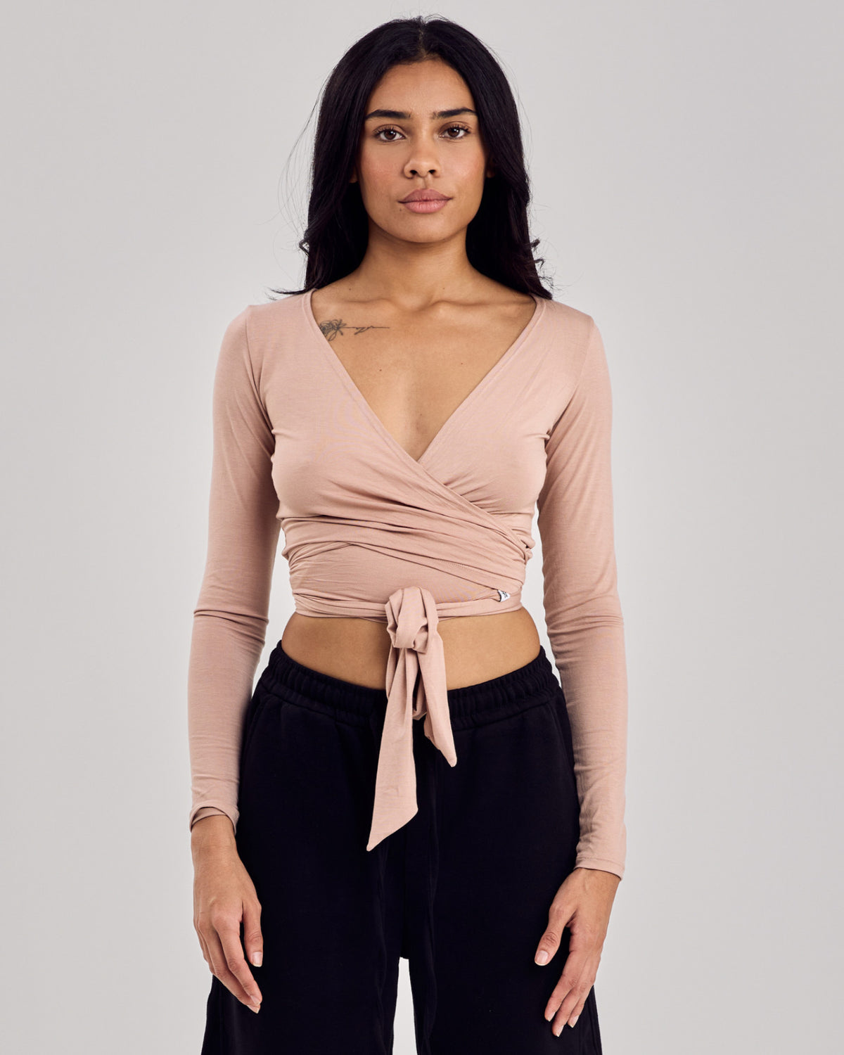 Ballet Wrap Cotton Top — Milk Tea