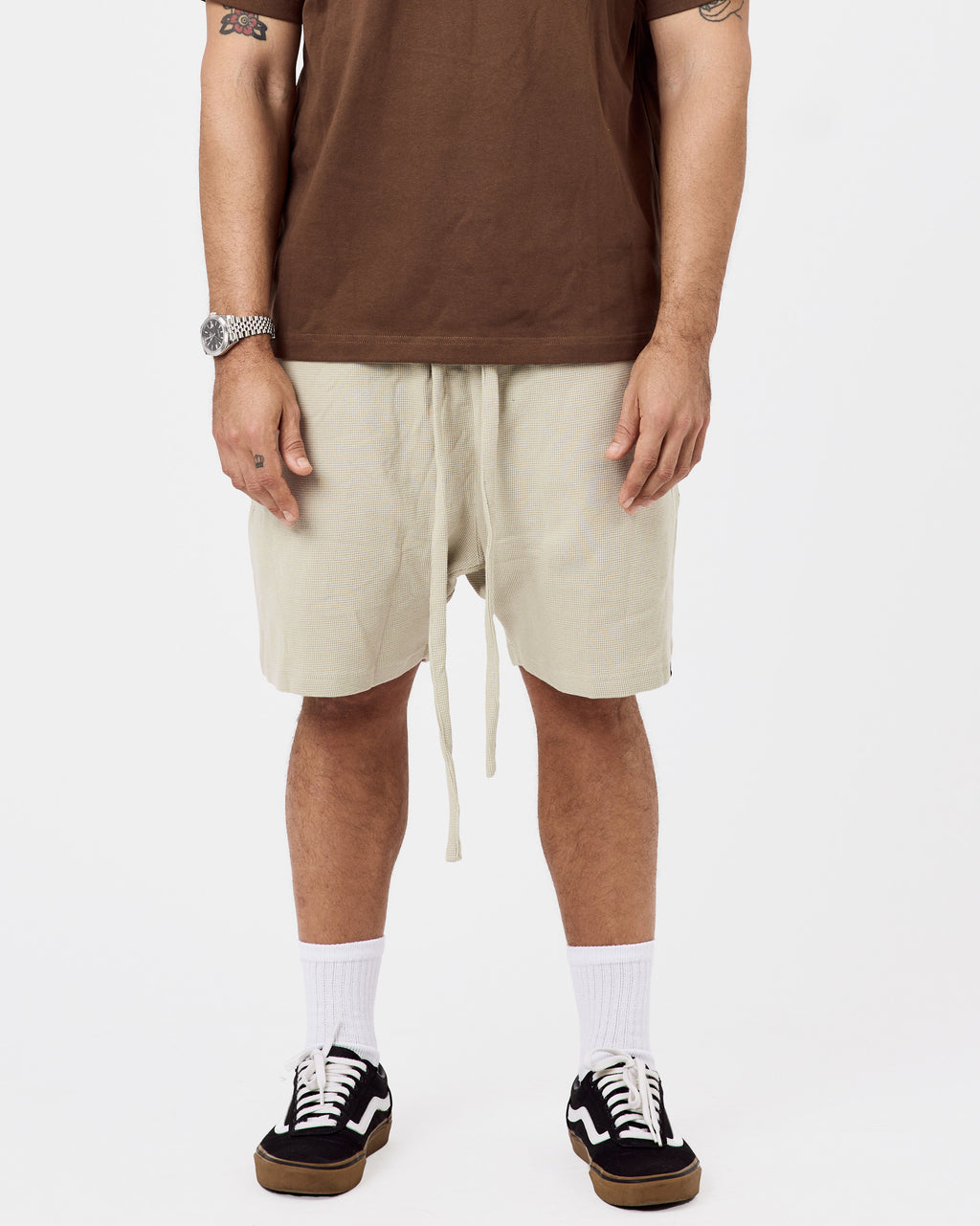 Textured Cotton Shorts — Beige