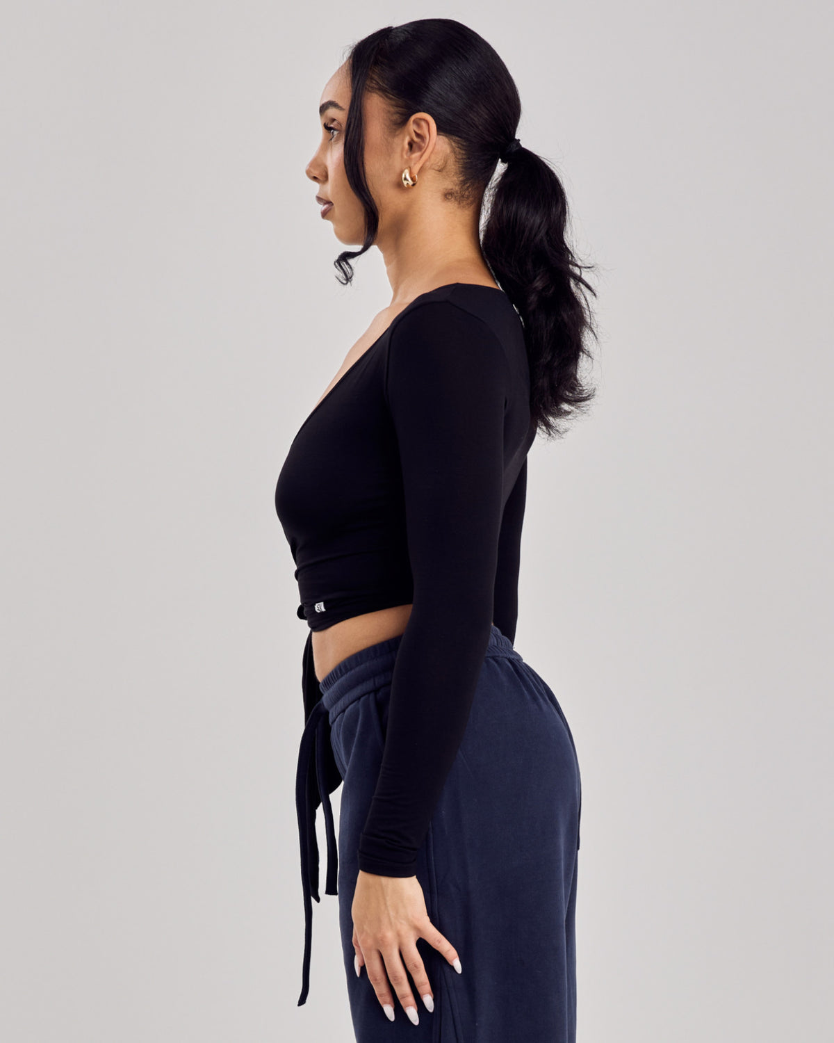 Ballet Wrap Cotton Top — Jet Black