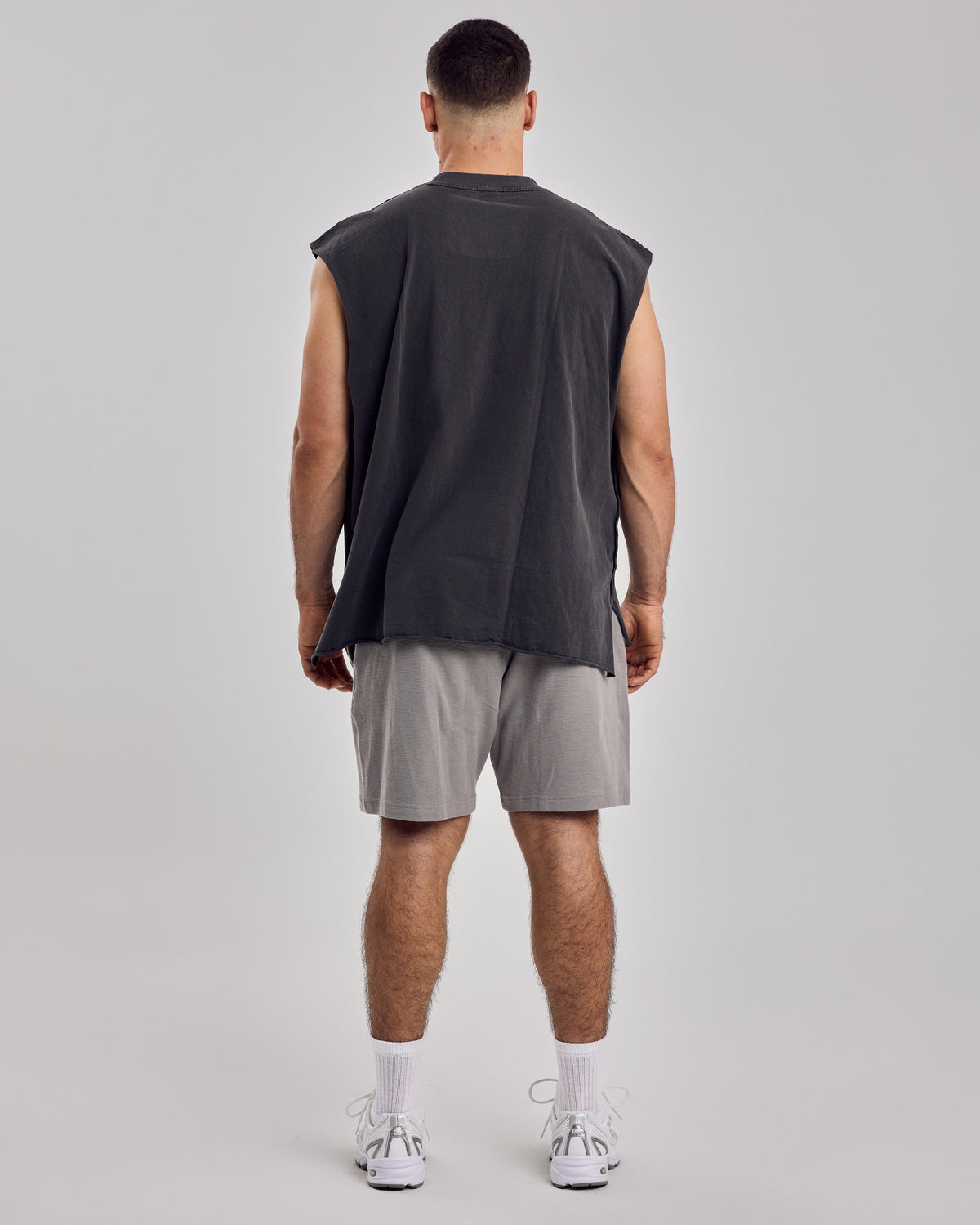 Oversized Washed Cotton Tank Top — Dark Gray