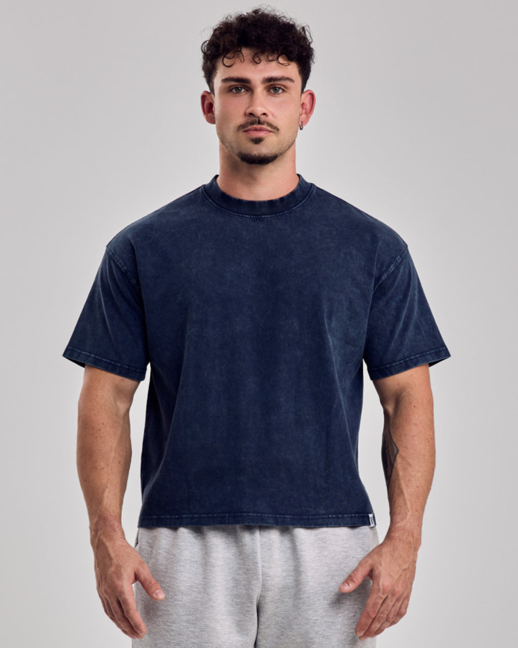 Oversized Acid Boxy T-Shirt — Washed Navy
