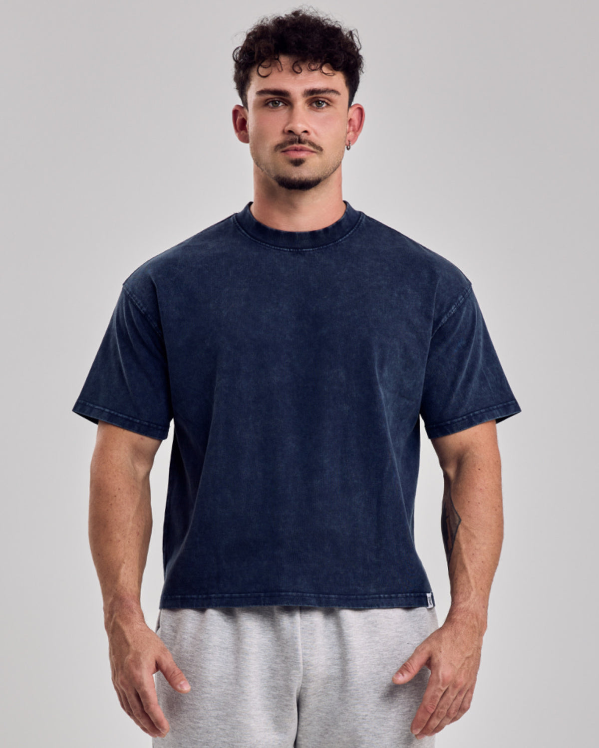 Oversized Acid Boxy T-Shirt — Washed Navy