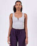 Ribbed Buttoned Tank Top — Light Gray