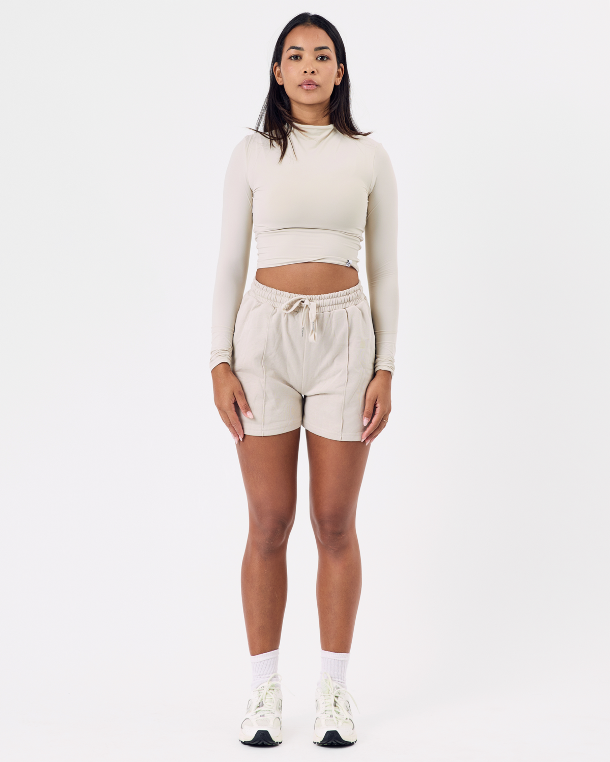 Line Cotton Shorts — Warm Oat