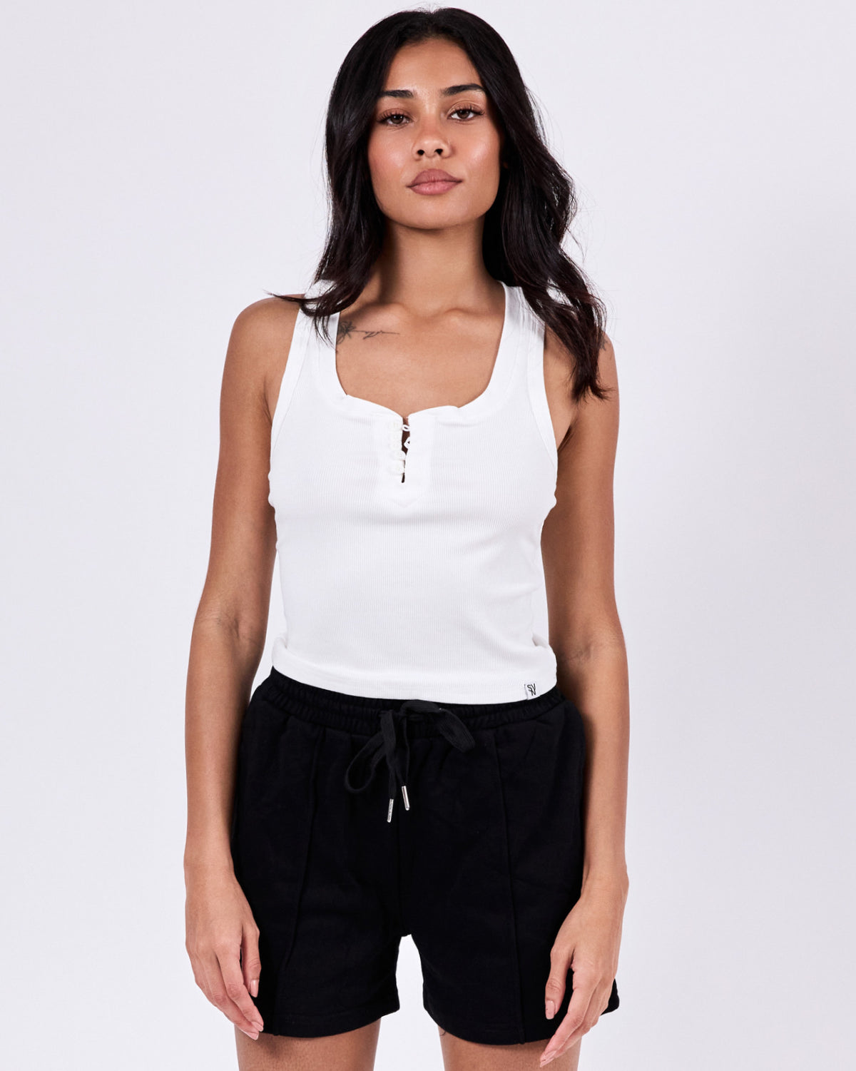 Ribbed Buttoned Tank Top — Coconut White