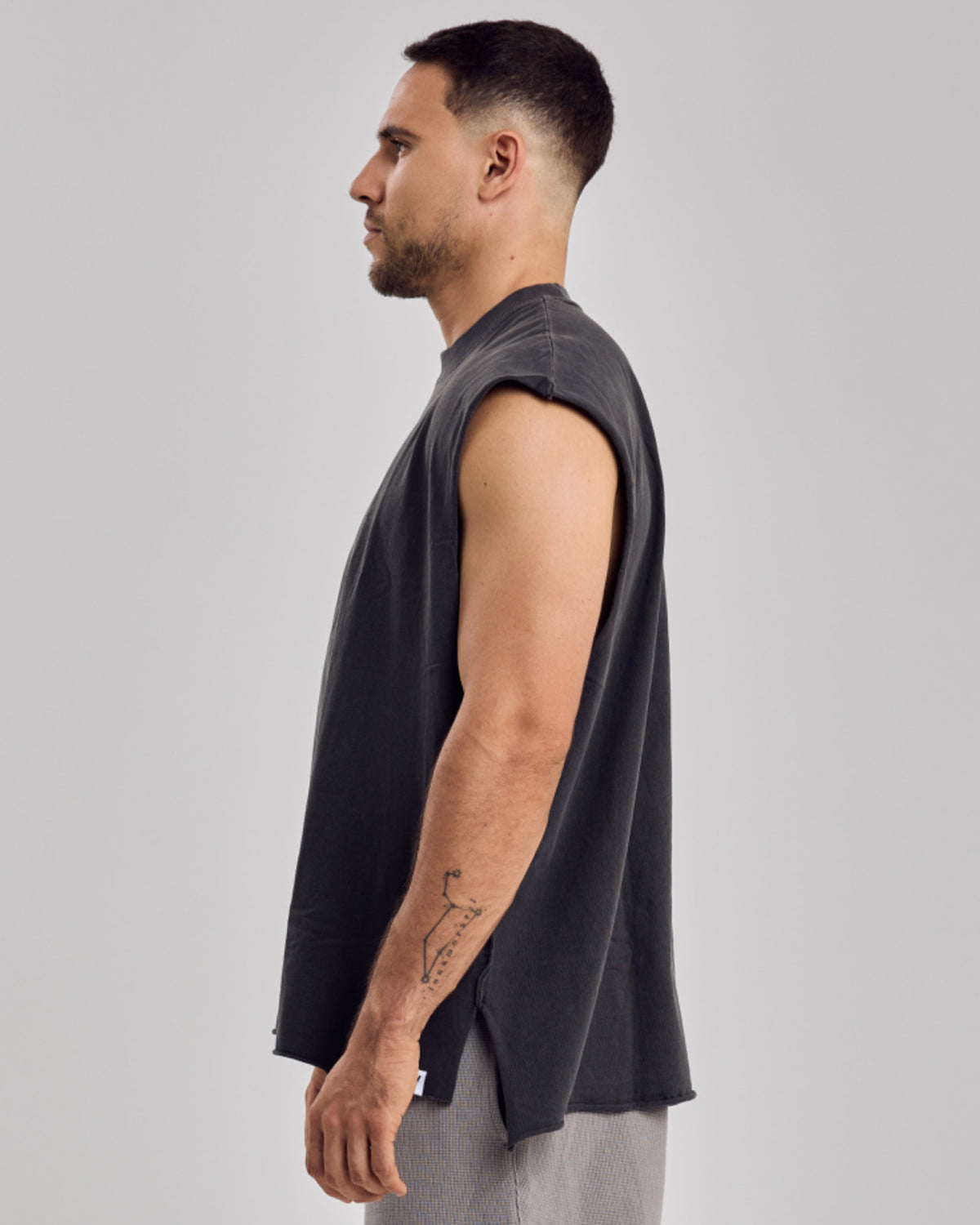 Oversized Washed Cotton Tank Top — Dark Gray
