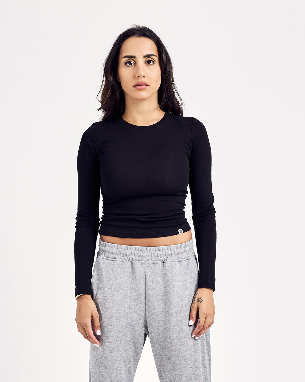 Cotton Long Sleeve Top — Jet Black