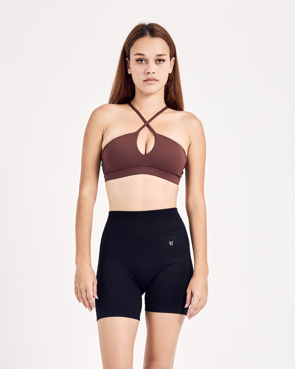 Cross Front Bra — Chocolate Brown