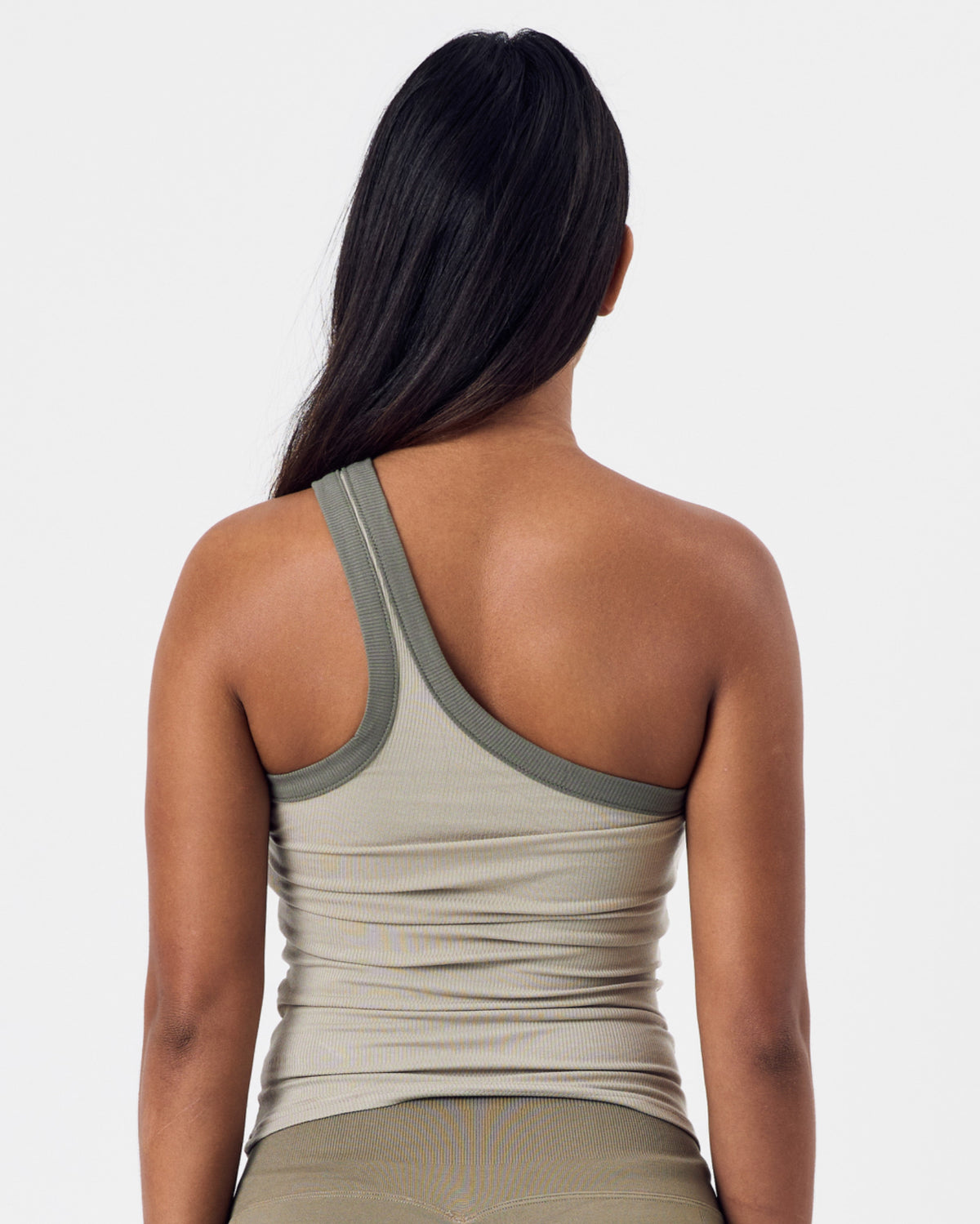 Ribbed Cotton One Shoulder Top — Moss Beige