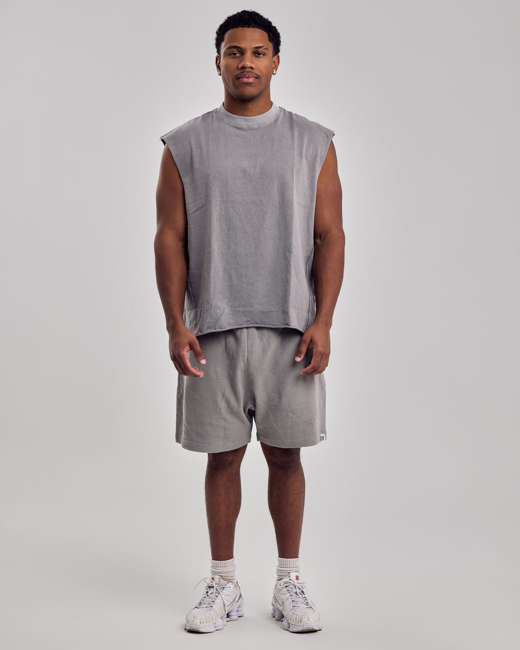Oversized Washed Cotton Tank Top — Light Gray