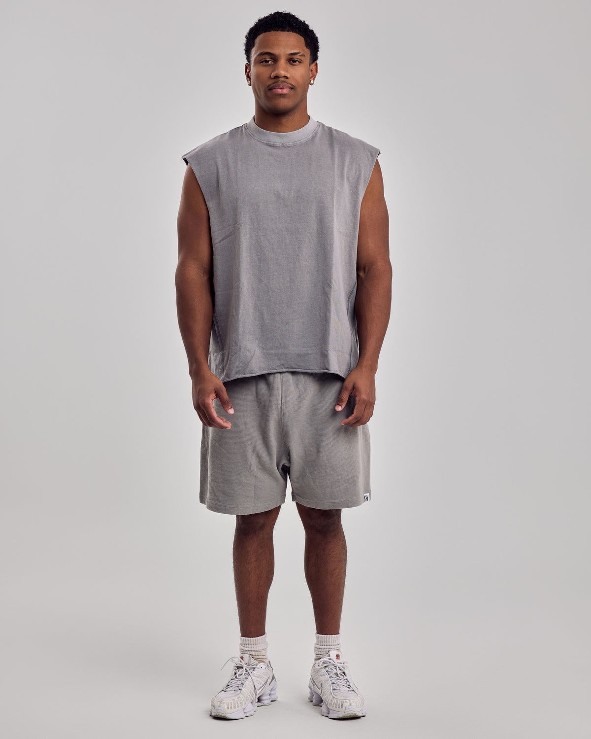 Oversized Washed Cotton Tank Top — Light Gray
