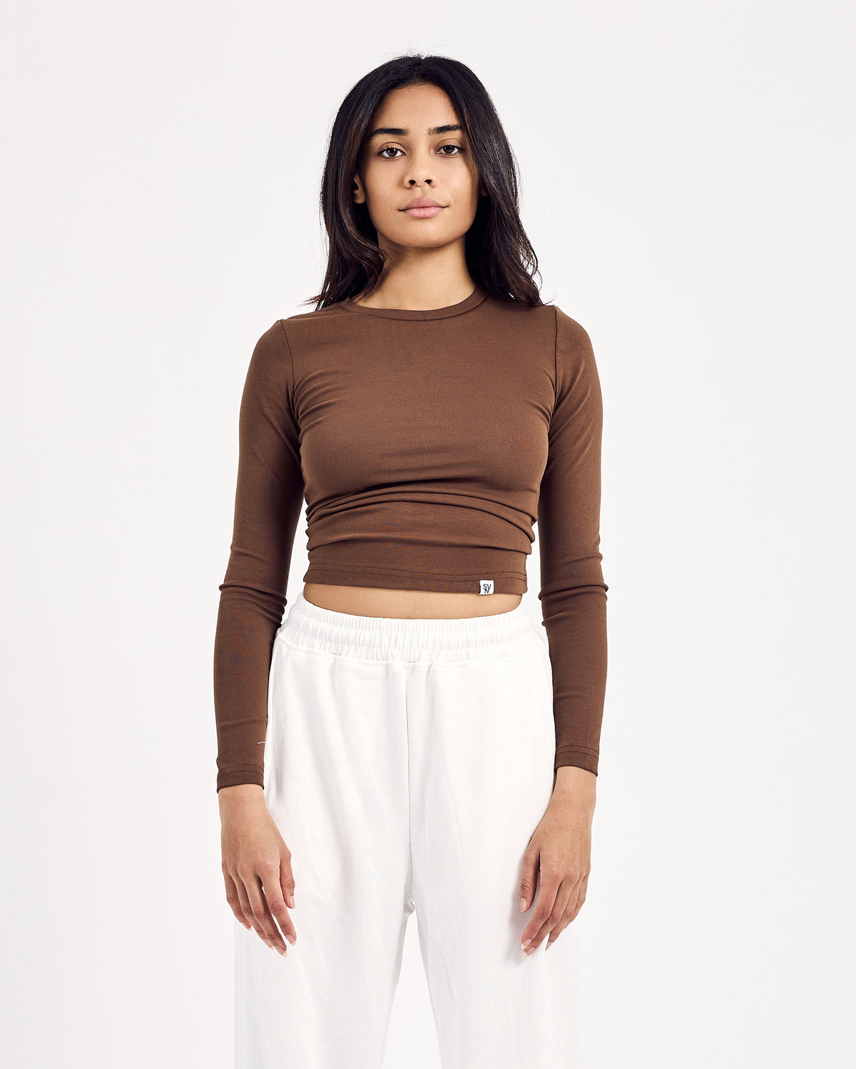 Cotton Long Sleeve Top — Coffee Brown