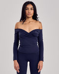 Serenity Off Shoulder Long Sleeve Top — Navy