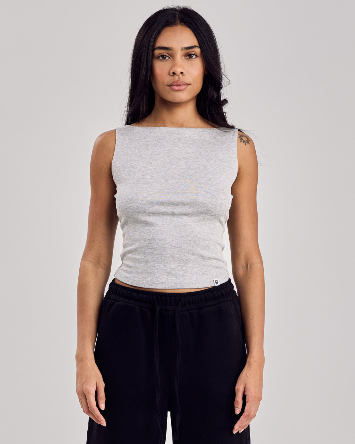 Structured Viscose Tank Top — Light Gray