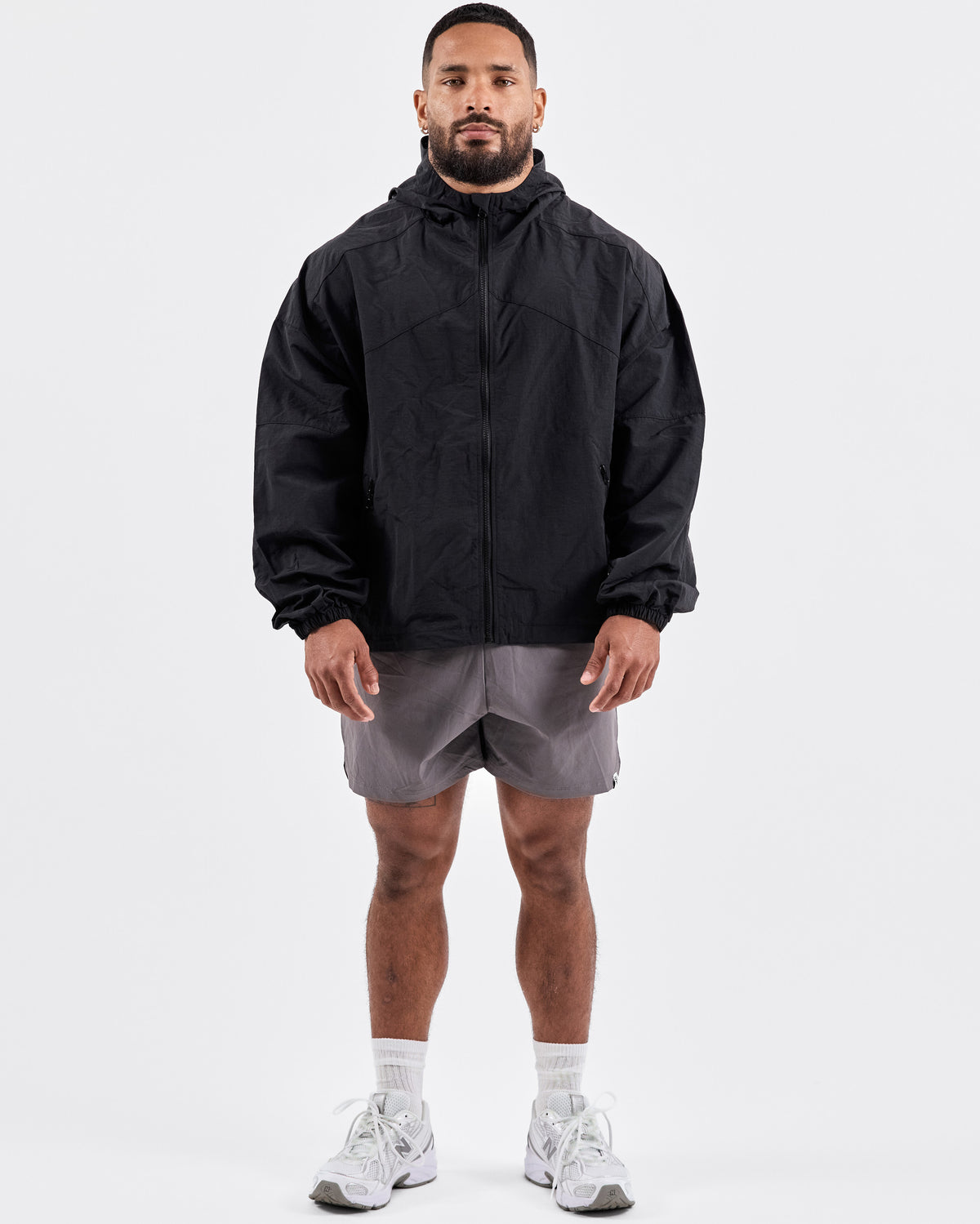 Hooded Zip Windbreaker — Jet Black