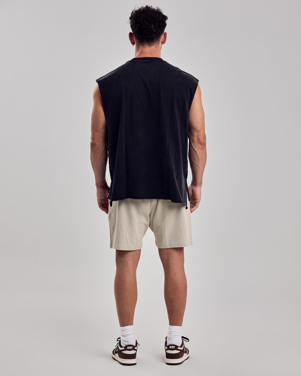 Oversized Washed Cotton Tank Top — Black