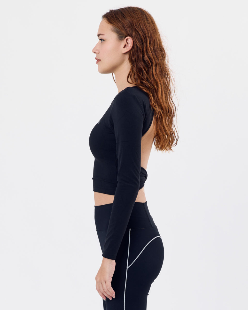 Open Back Long Sleeve Top — Jet Black