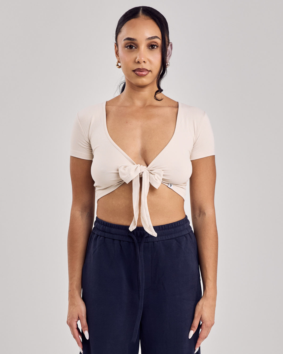 Cotton Wrap Short Sleeve Top — Sand