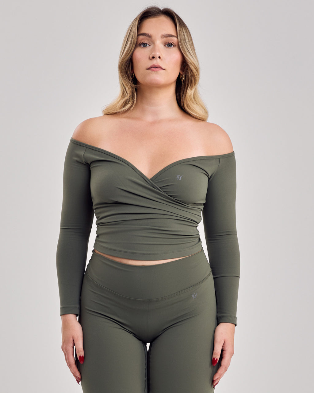 Serenity Off Shoulder Long Sleeve Top — Sage Green