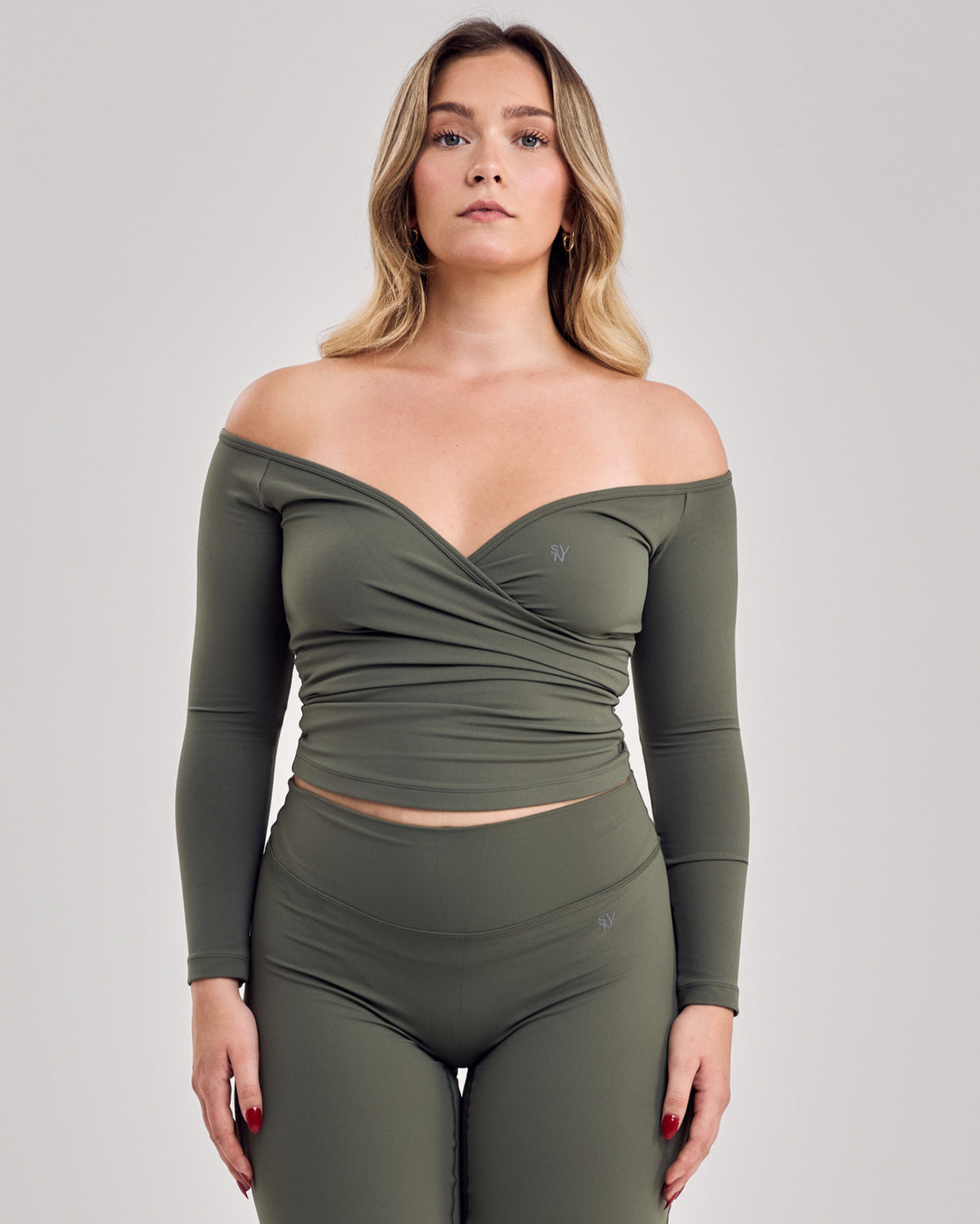 Serenity Off Shoulder Long Sleeve Top — Sage Green