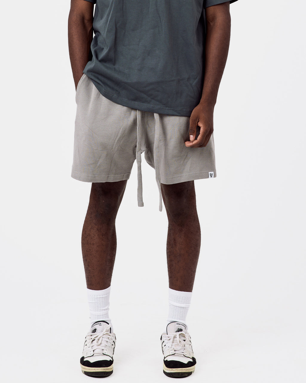 Textured Cotton Shorts — Light Gray