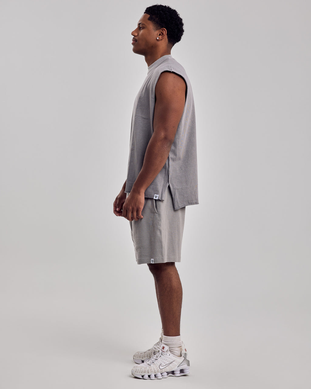 Oversized Washed Cotton Tank Top — Light Gray