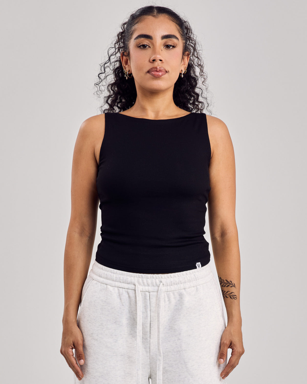 Structured Viscose Tank Top — Jet Black