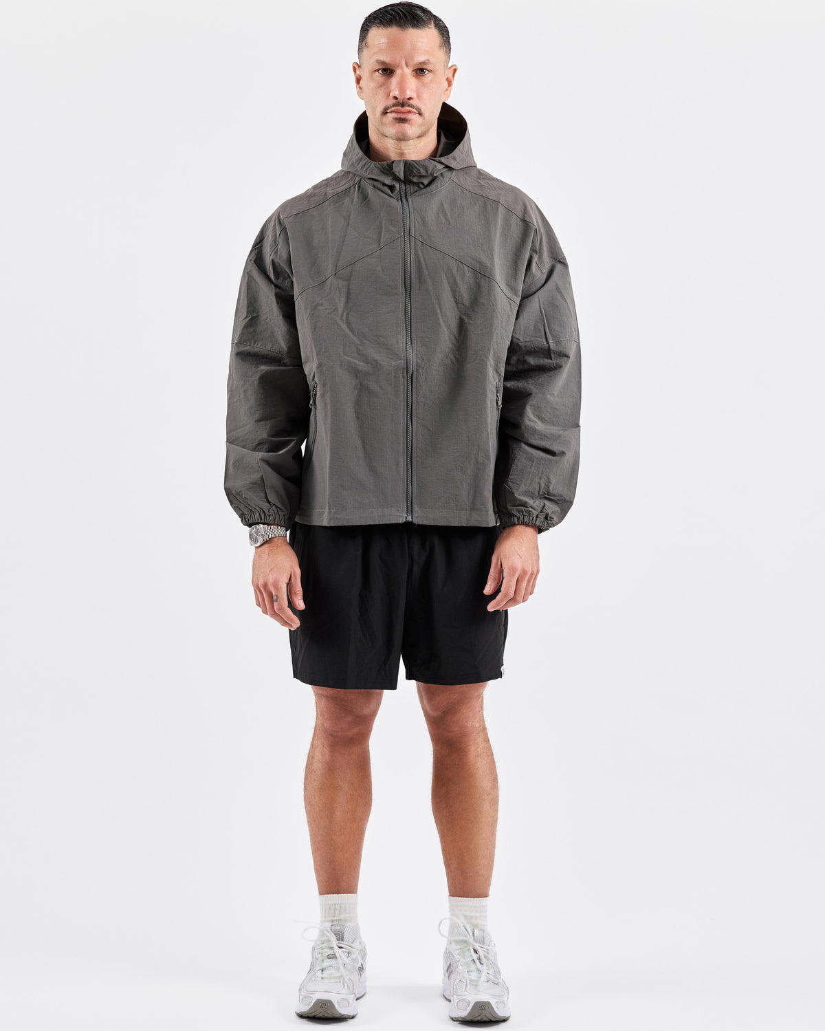 Hooded Zip Windbreaker — Iron Gray