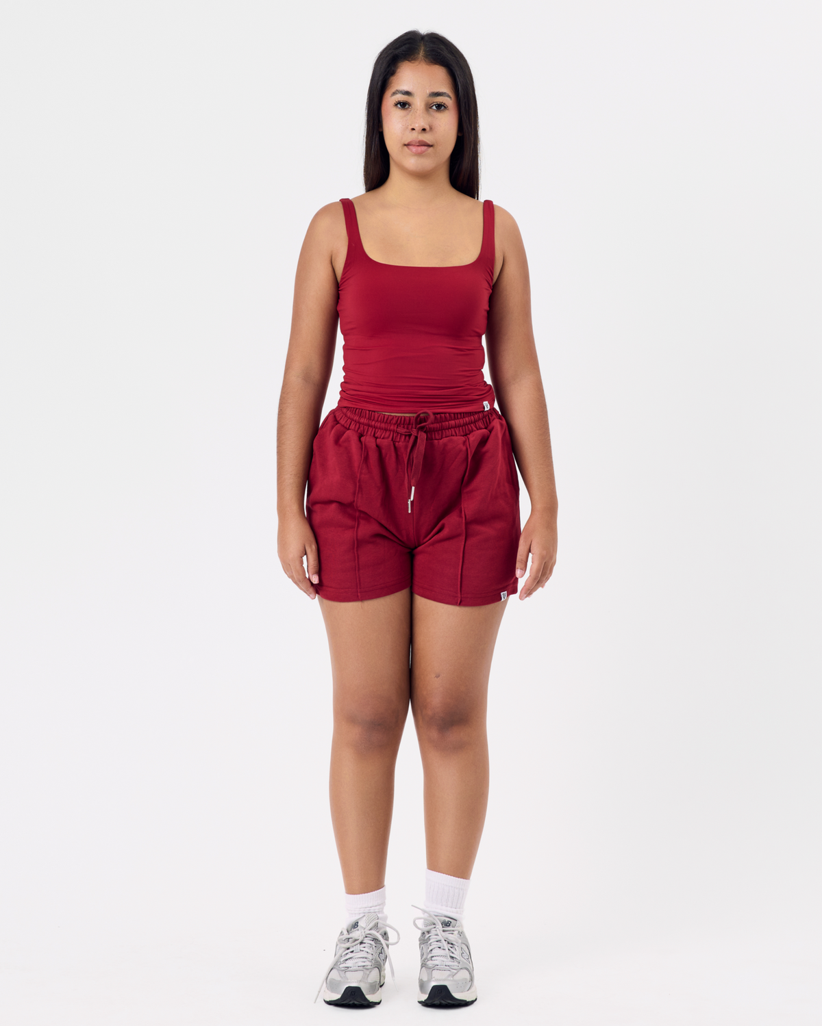 Line Cotton Shorts — Cherry Red