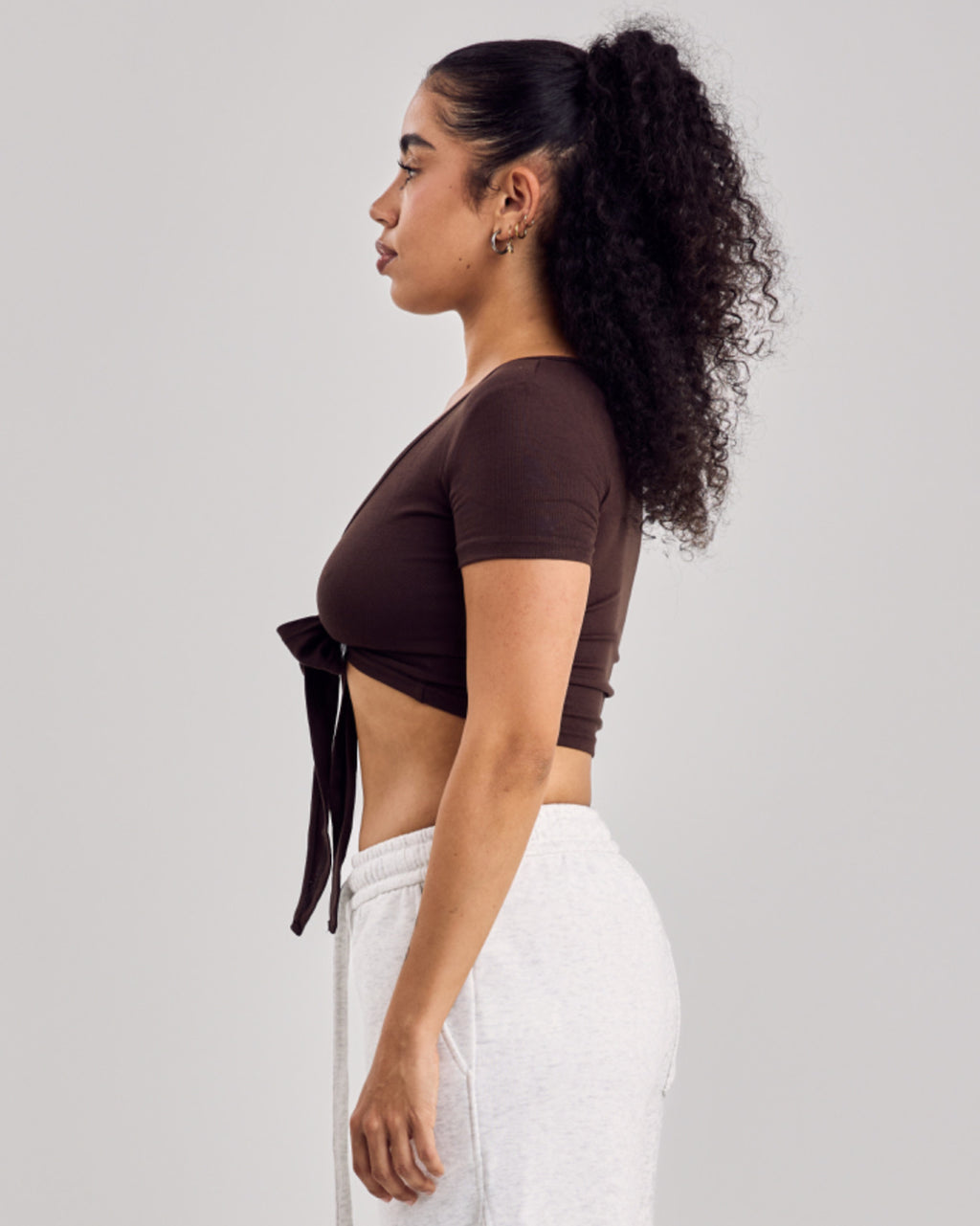 Cotton Wrap Short Sleeve Top — Naked Brown