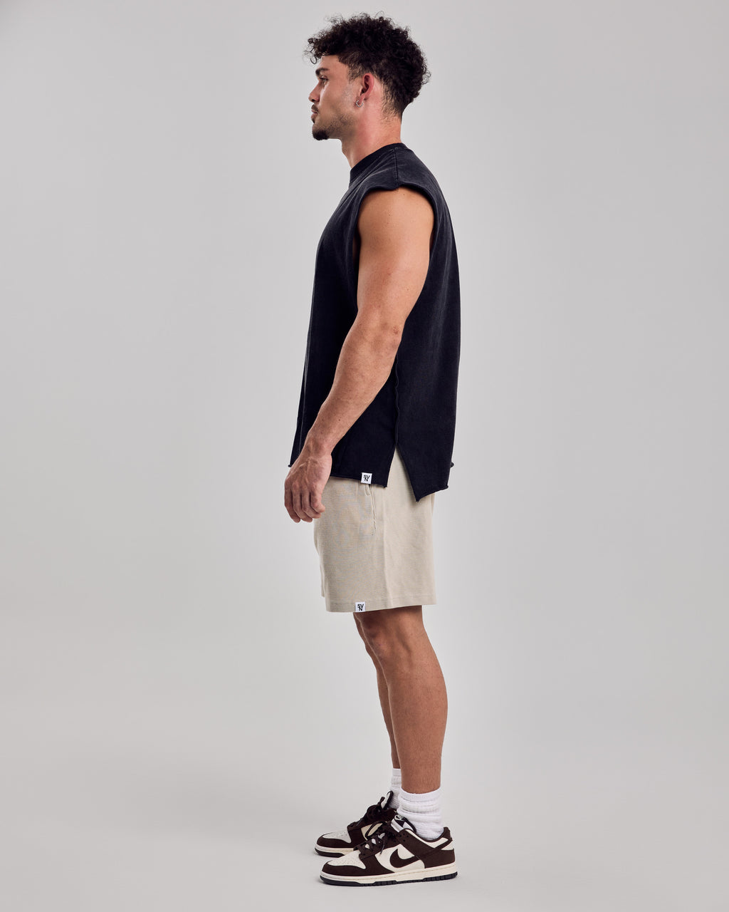 Oversized Washed Cotton Tank Top — Black