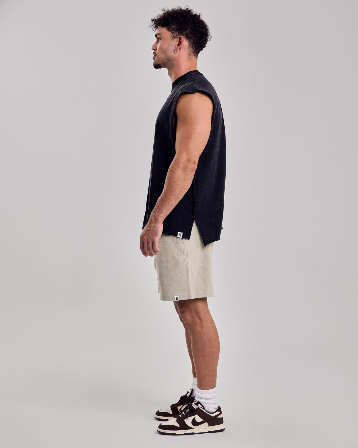 Oversized Washed Cotton Tank Top — Black