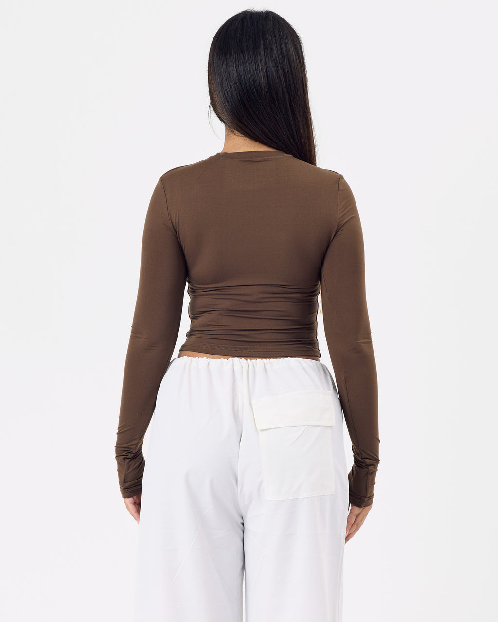NKD Long Sleeve Cropped Top — Wooden Brown