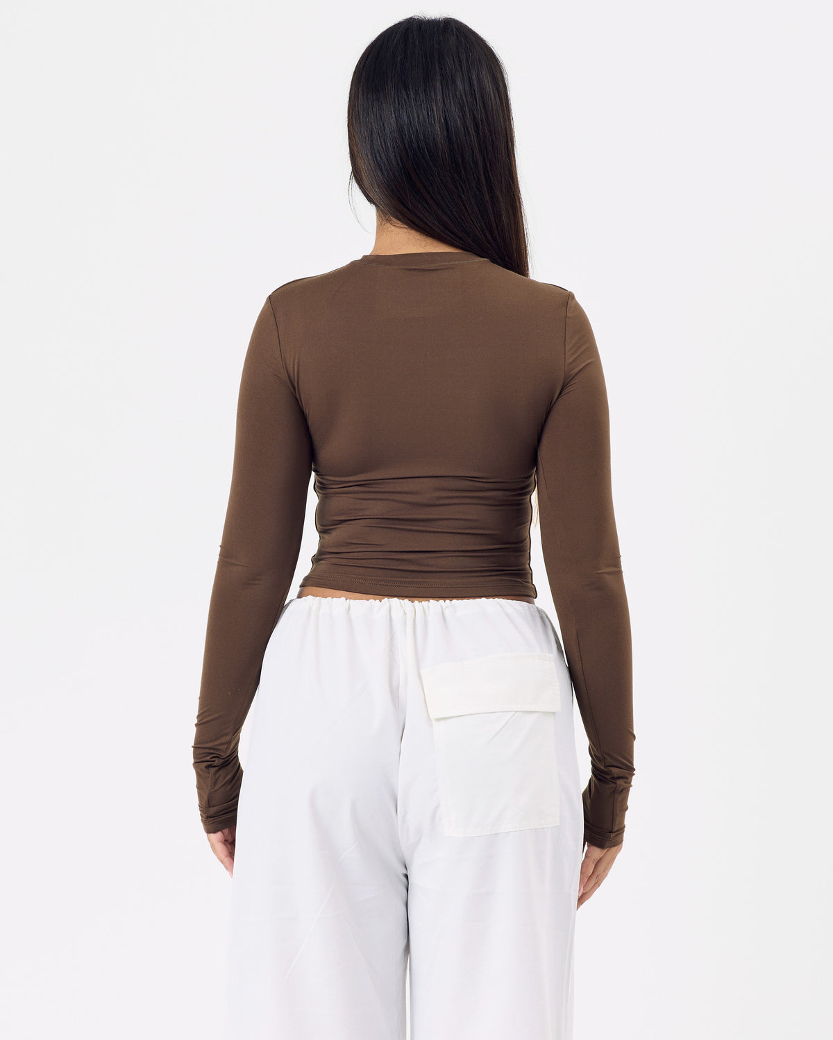 NKD Long Sleeve Cropped Top — Wooden Brown