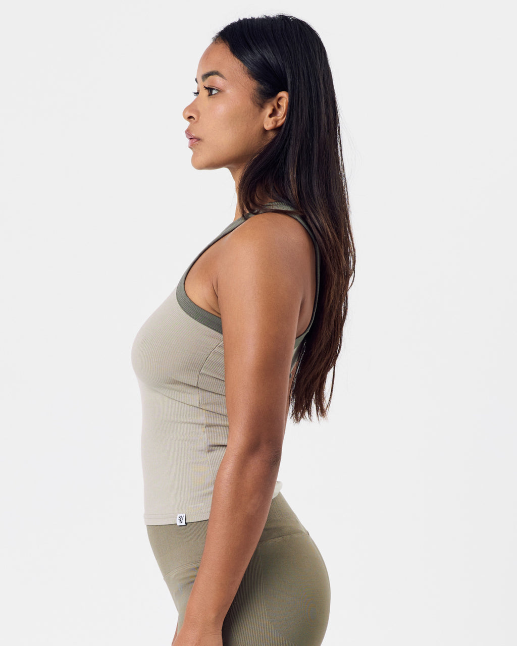 Ribbed Cotton One Shoulder Top — Moss Beige