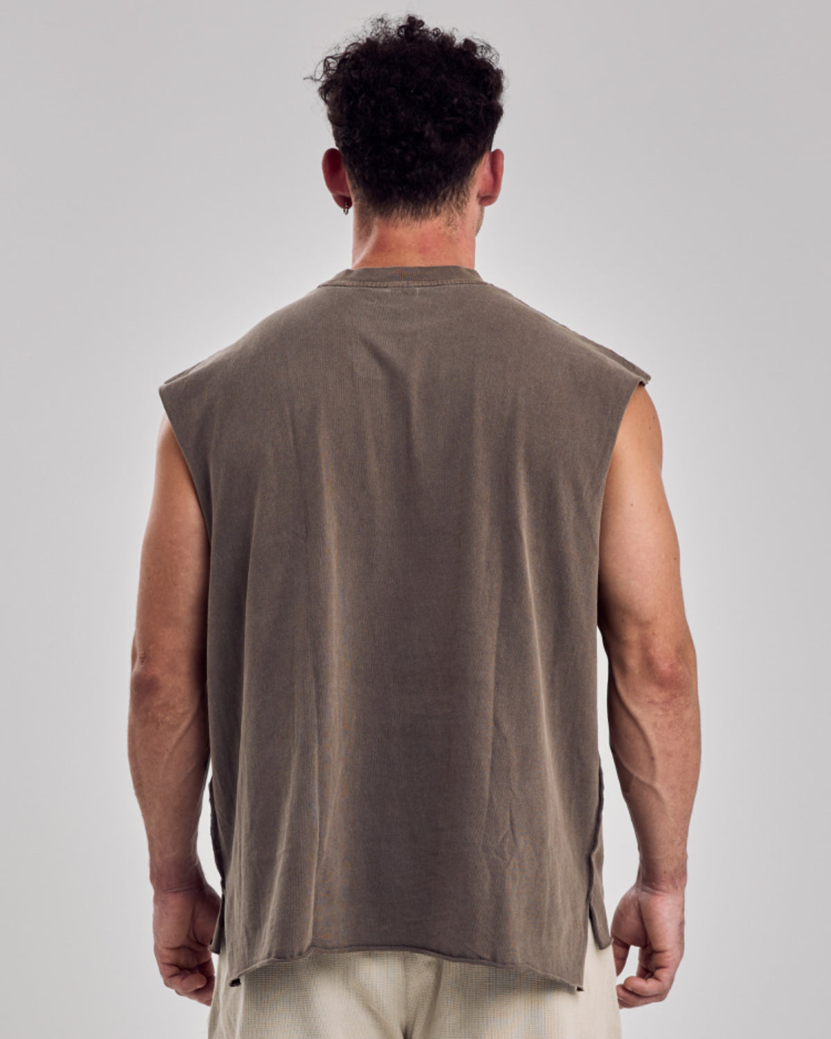 Oversized Washed Cotton Tank Top — Light Brown