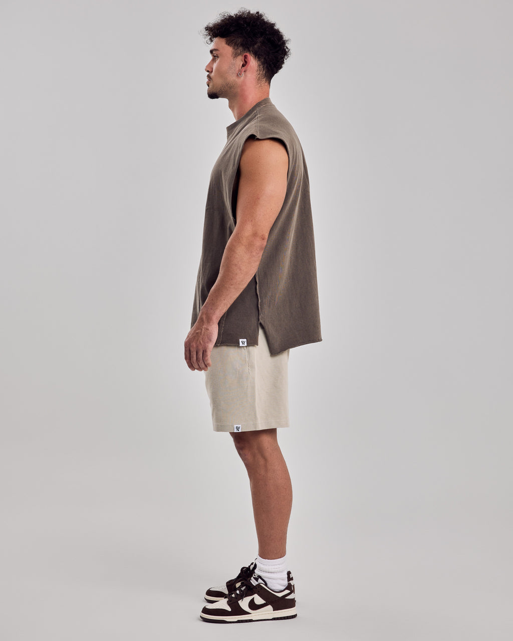 Oversized Washed Cotton Tank Top — Light Brown