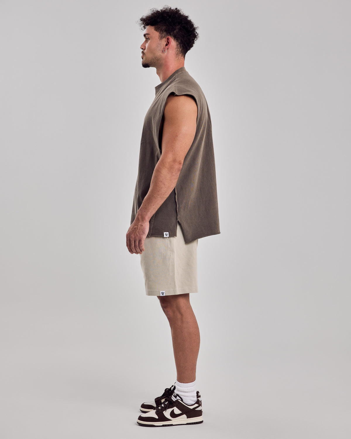 Oversized Washed Cotton Tank Top — Light Brown