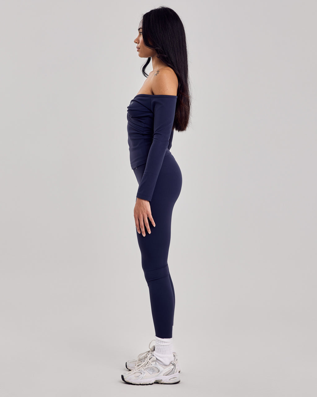 Serenity Off Shoulder Long Sleeve Top — Navy