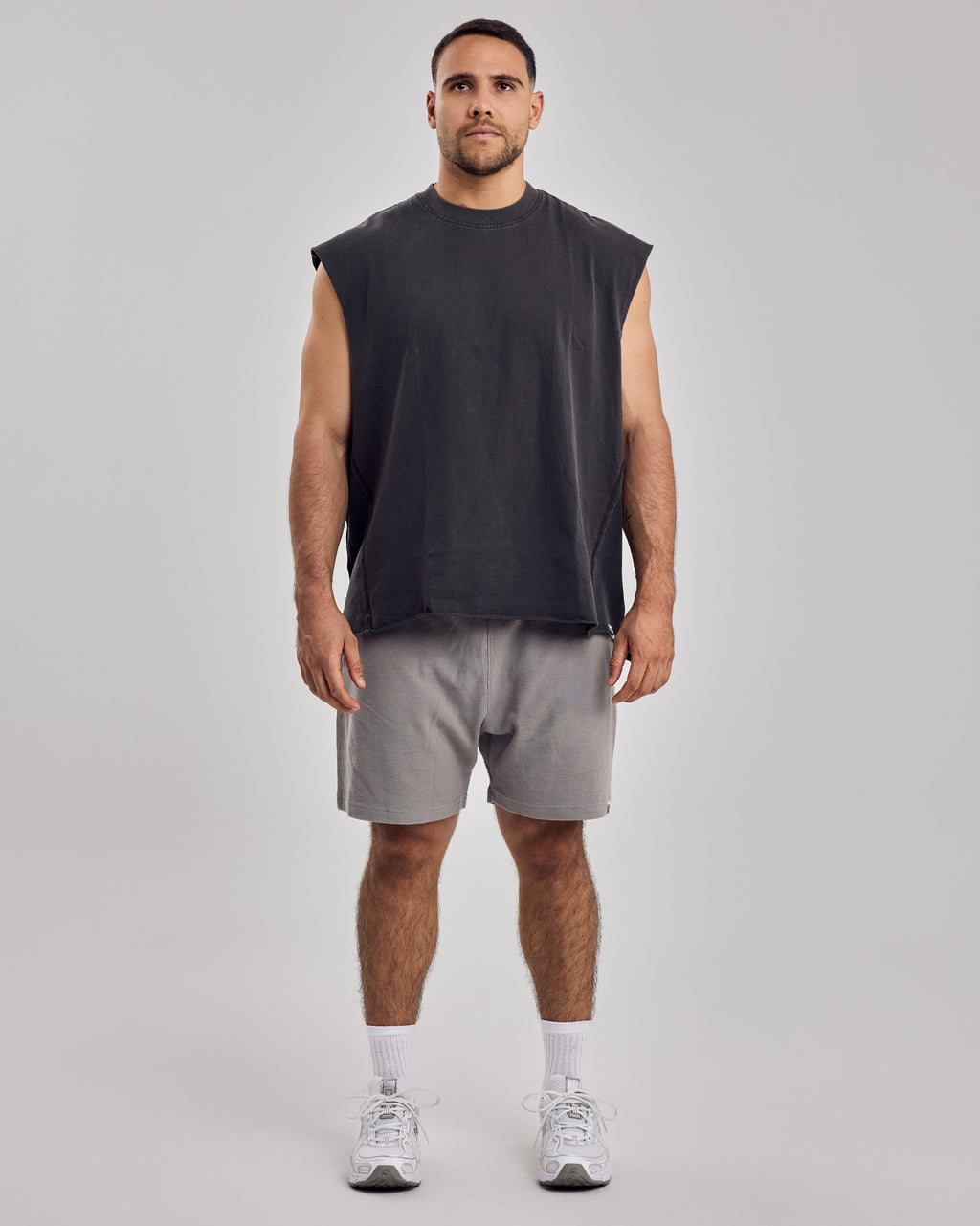 Oversized Washed Cotton Tank Top — Dark Gray