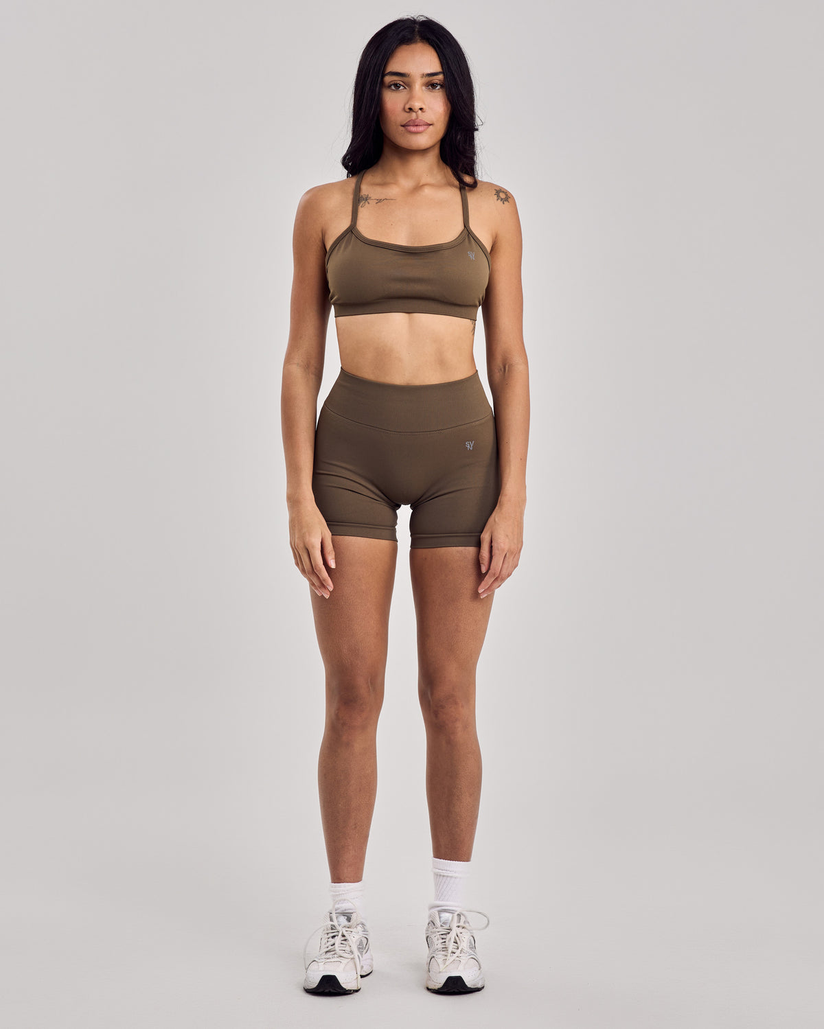 Enhance Seamless V Back Shorts — Muted Brown