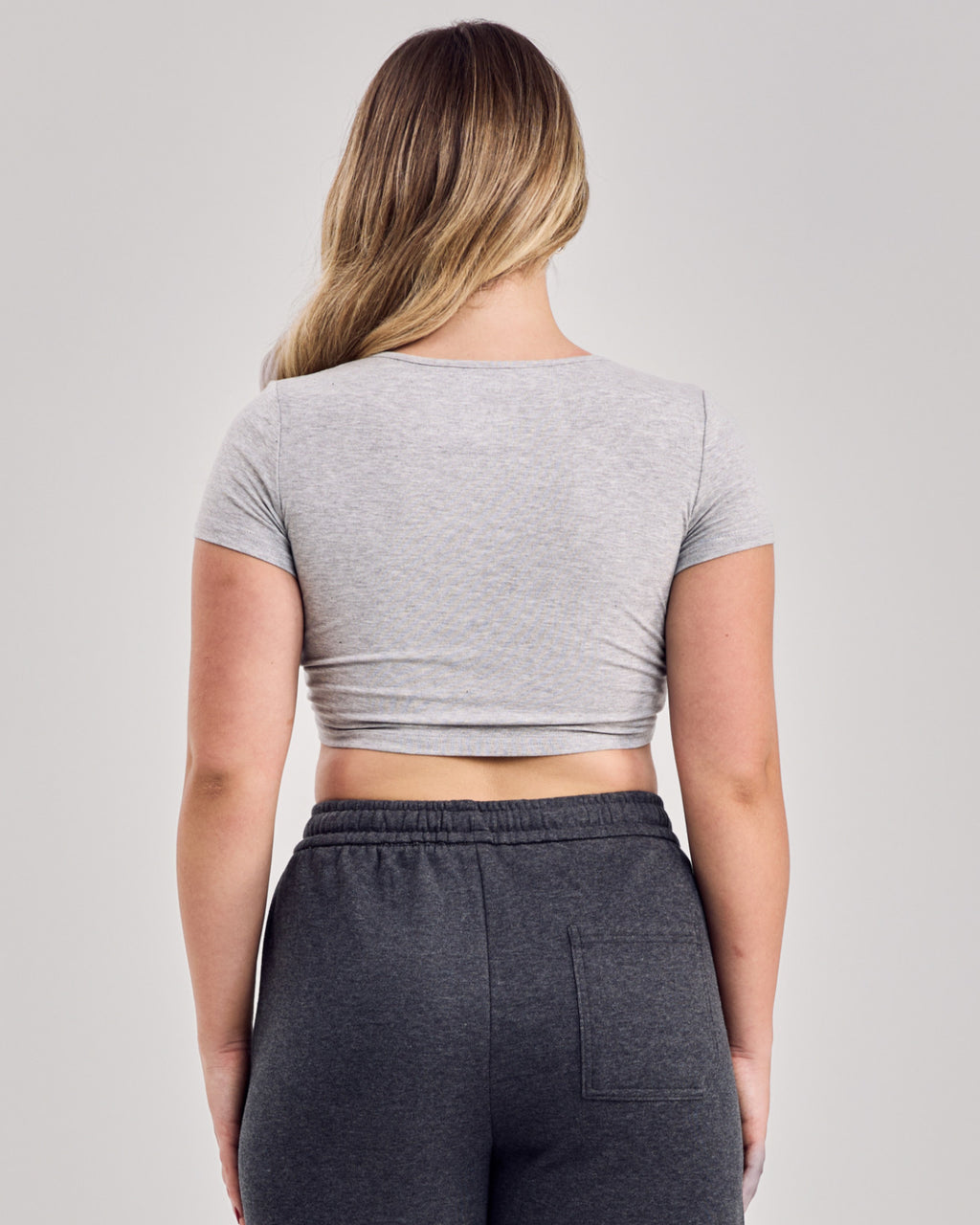 Cotton Wrap Short Sleeve Top — Light Gray