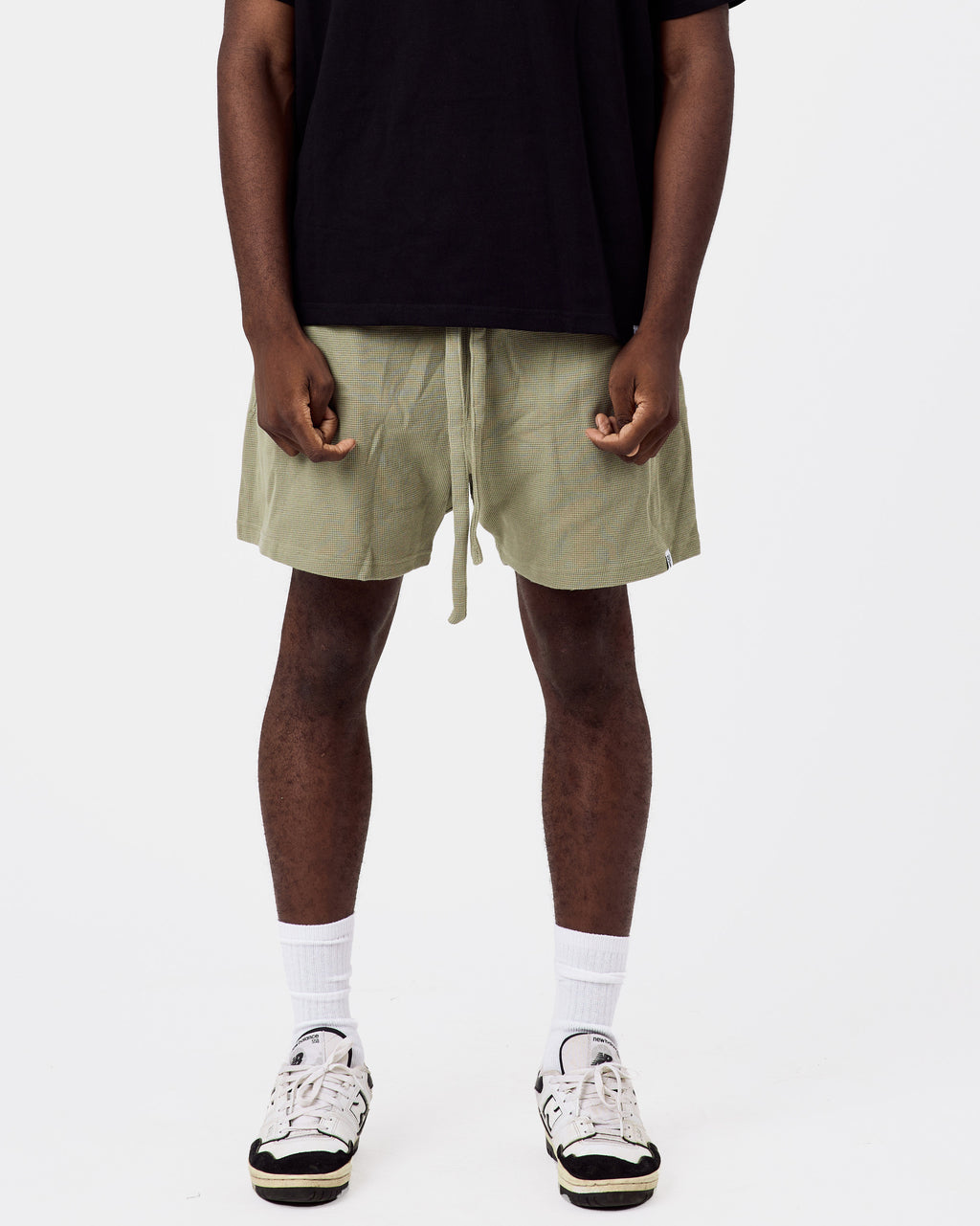 Textured Cotton Shorts — Sage Green