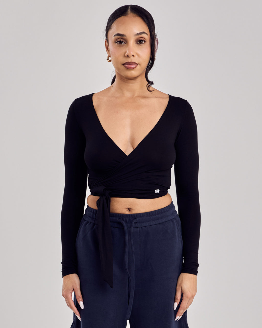 Ballet Wrap Cotton Top — Jet Black