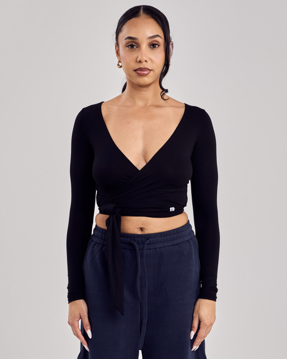Ballet Wrap Cotton Top — Jet Black
