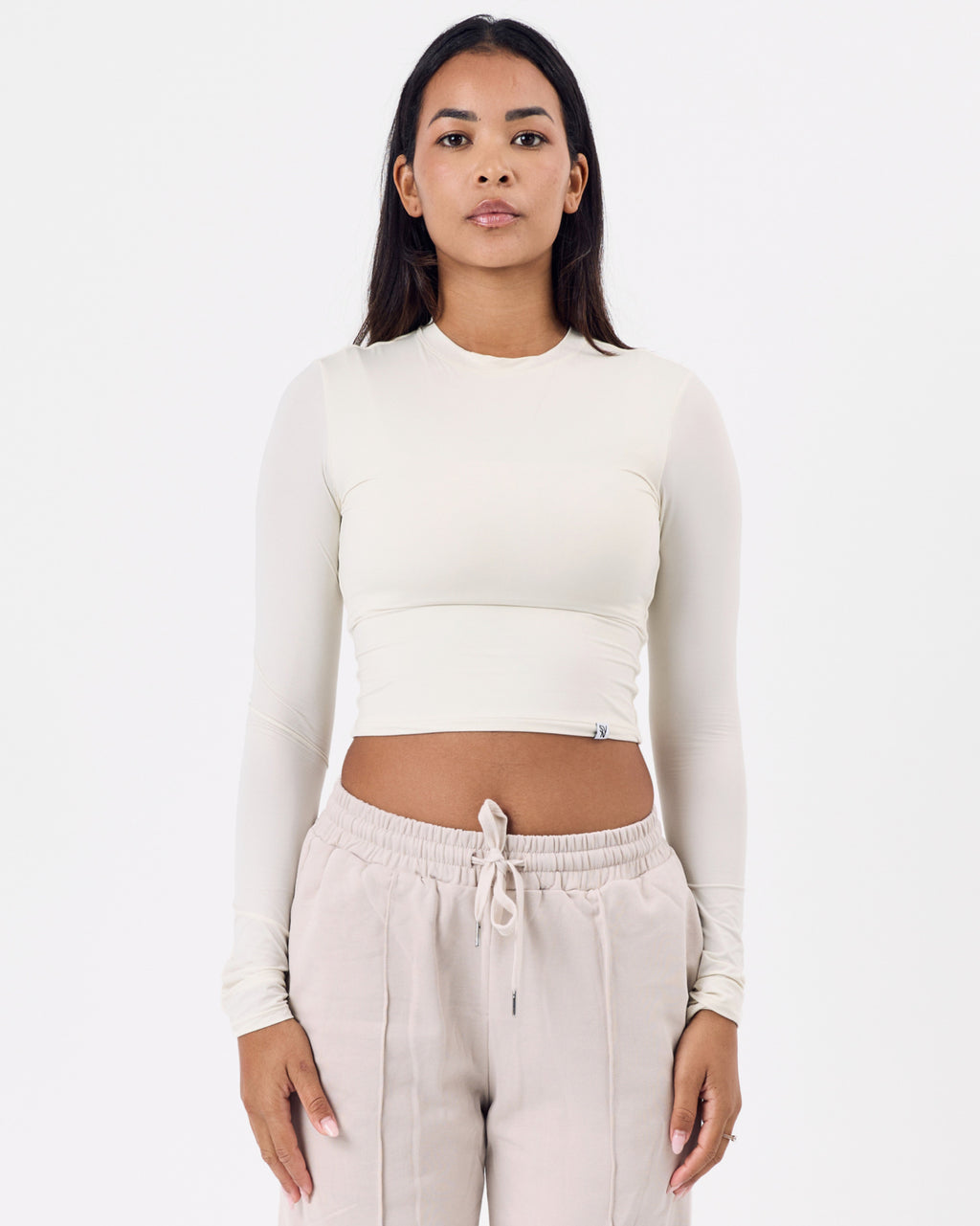 NKD Long Sleeve Cropped Top — Milky White